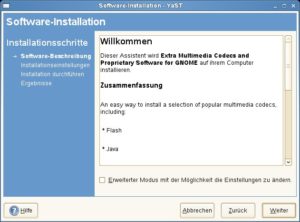 Abbildung 3: Der Einrichtungsassistent von OpenSuse hilft bei der Installation fehlender Codecs.