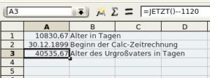 Abbildung 3: So rechnet Calc richtig: Einem Datum vor der Calc-Zeitrechnung stellt das Programm einfach ein Minus voran.