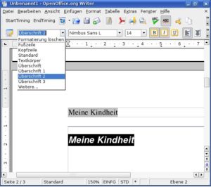 Abbildung 3: Formatieren Sie Text als Kapitelüberschrift, interpretiert Writer dieses Format für die Kopfzeile.