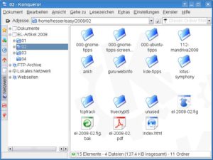 Abbildung 3: Erweitertes Netzwerk-Register: Fügen Sie eine Verknüpfung zu einer URL in das versteckte Verzeichnis ".kde/share/apps/konqsidebartng/virtual_folders/remote/" ein, erscheint diese in den Netzwerkverbindungen der Navigationsleiste.
