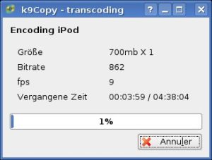 Abbildung 3: Je nach Rechenpower arbeitet k9copy ziemlich lange an einem MPEG4-Film.