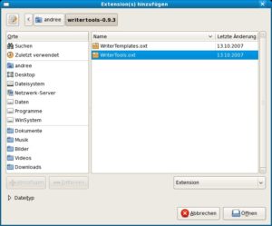 Abbildung 3: Laden Sie aus dem Internet Erweiterungen für OpenOffice auf Ihren Rechner und installieren Sie diese direkt aus dem Downloadverzeichnis.