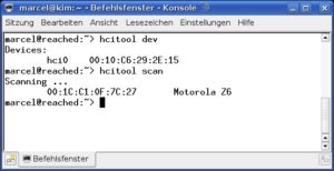 Abbildung 3: Mit diesen zwei Befehlen überprüfen Sie, ob Ihre Bluetooth-Hardware funktioniert und andere Geräte in Reichweite sind.