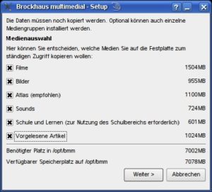 Abbildung 3: Wählen Sie die Inhalte des Lexikons aus, die Sie auf Ihre Festplatte kopieren wollen.