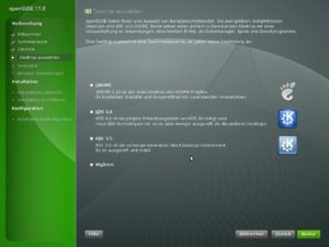 Abbildung 3: OpenSuse überlässt Ihnen die Auswahl des gewünschten Desktops.