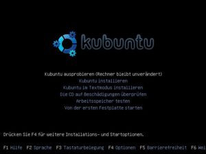 Abbildung 3: Das Bootmenü der Kubuntu-DVD bietet auch direkte Installationen an, die sich für ältere und langsamere Systeme eignen.