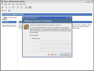 Abbildung 3: Beim Start des VMware Servers legen Sie zunächst fest, ob sich der Dienst auf dem lokalen Rechner oder im Netzwerk befindet.