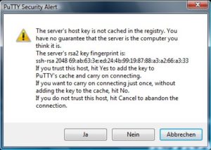 Abbildung 3: Bei der ersten Verbindungsaufnahme ist der Linux-PC noch nicht am Windows-Rechner registriert, und es erscheint eine Sicherheitsmeldung.