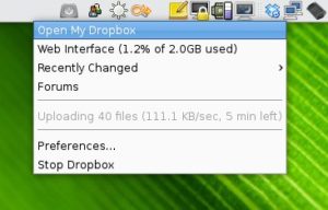 Abbildung 3: Während Dropbox die Daten synchronisiert, informiert ein Dialog über den Fortschritt. In den Einstellungen (    <code srcset=