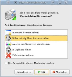 Abbildung 3: Mit Digikam laden Sie Ihre Bilder einfach gleich nach Anschließen der Kamera herunter.