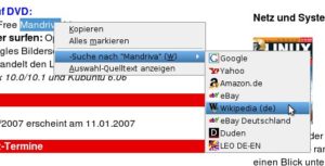 Abbildung 3: Mit der Erweiterung "Context Search" suchen Sie ohne vorherige Eingabe markierte Wörter direkt über das Kontextmenü.