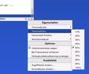 Abbildung 3: Über ein komfortables Menü passen Sie Yakuake an Ihre Bedürfnisse an.