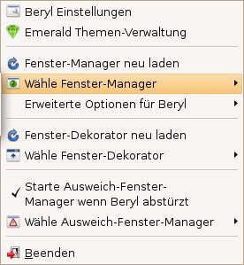 Abbildung 3: Über das Symbol des roten Edelsteins in der Kontrollleiste wechseln Sie die Fenstermanager.
