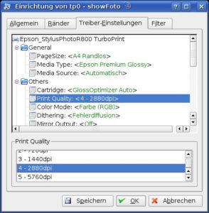 Abbildung 3: Mit Turboprint druckt der Epson-Printer auch mit der Auflösung 5760x1440 dpi.