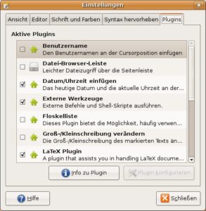 Abbildung 3: Alle Plugins, mit denen Sie den Editor Gedit erweitern, verwalten Sie komfortablen in einem Dialog innerhalb des Editors.