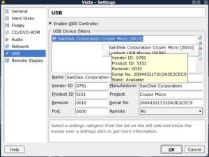 Abbildung 3: Die USB-Verwaltung zeigt Ihnen die Namen der verfügbaren USB-Geräte des Wirtssystems an, die Sie mit einem Klick darauf in das Gastsystem übernehmen.