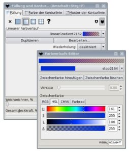Abbildung 3: Der linke Kreis enthält einen linearen Farbverlauf. Darüber wird in einem zweiten Schritt ein weiterer Kreis mit einem radialen Verlauf gelegt (rechts).