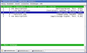 Abbildung 3: Mutt zeigt alle mit gesandten Attachments in einer Liste an.
