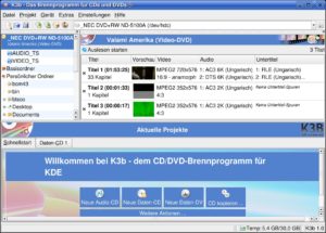 Abbildung 3: Einfacher denn je: mit dem neuen Video-Ripping-Dialog von K3b wandeln Sie Ihre Filme über wenige Mausklicks ins MPEG4-Format um.
