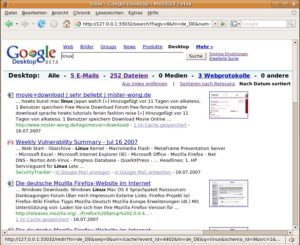 Abbildung 3: Die Web-Oberfläche der lokalen Suchmaschine kategorisiert die Treffer nach verschiedenen Gruppen wie     <code srcset=