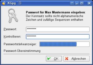 Abbildung 3: Ein Balken zeigt die Stärke des Passworts an – und damit auch die Sicherheit des Schlüssels.