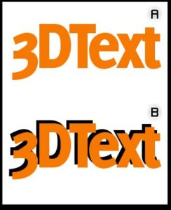 Abbildung 3: (A) Der eingefärbte Text, (B) die mit einem Schatten angetäuschte 3D-Ansicht.