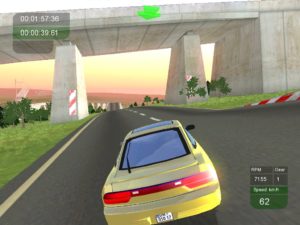 Abbildung 3: Tile Racer bietet weite Landschaften. Links im Hintergrund wartet eine Sprungschanze.