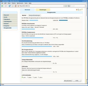 Abbildung 3: Umweltschutz im Blick: Der Energiemonitor der Fritzboxen zeigt, an welcher Stelle Subsysteme abgeschaltet werden können oder bereits abgeschaltet sind.