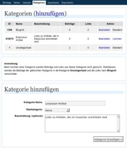 Abbildung 3: WordPress lässt Sie bequem neue Kategorien erzeugen, denen Sie später einzelne Postings zuordnen.