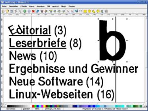 Abbildung 3: Nach dem Vektorisieren können Sie Bilder in einem Vektorgrafikprogramm weiterbearbeiten – in Skencil haben wir zwei Buchstaben gedreht und einen vergrößert ins Bild kopiert.