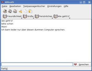 Abbildung 3: Spricht, wenn Sie nicht selber sprechen können: KMouth liest Bildschirmtexte vor.