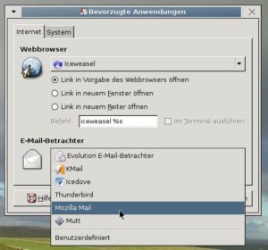 Abbildung 4: Elektropost vom Terminal – hier stellen Sie den Standard-E-Mail-Client ein.