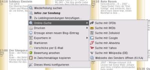 Abbildung 4: Im Kontextmenü einer Sendung legen Sie fest, ob der TV-Browser an den Beginn erinnern soll, und vieles mehr.