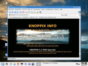 Abbildung 4: Knoppix startet nach dem Booten unter KDE den Browser Konqueror und zeigt darin eine kleine Hilfe an.