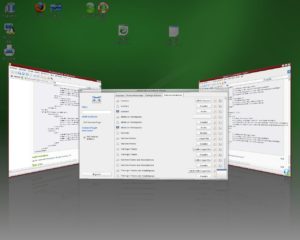 Abbildung 4: Der Präsentierteller von Compiz blättert die aktiven Programme in 3D-Ansicht durch.