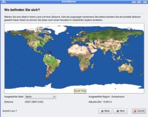 Abbildung 4: Zeitzonen lassen sich in Kubuntu auch durch Klicks auf die kleinen roten Punkte auf der großen Karte einrichten.