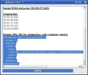 Abbildung 4: Beim Export erstellt Dvbcut automatisch eine kleine XML-Datei für die Weiterverarbeitung mit Dvdauthor.