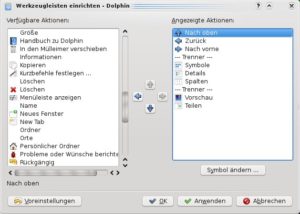 Abbildung 4: Im Einrichtungsdialog für die Werkzeugleiste spendieren Sie Dolphin einen Nach-oben-Button.
