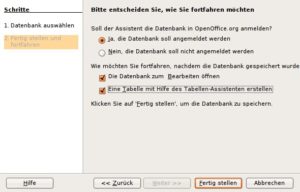 Abbildung 4: Eine Option im Assistenten genügt und die zugrunde liegende Tabelle wird mit der Unterstützung eines Assistenten erstellt.