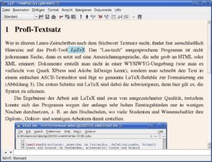 Abbildung 4: LyX basiert auch auf LaTeX, erspart den Anwendern aber das Einarbeiten in die komplexe Beschreibungssprache.