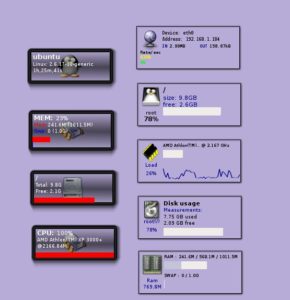 Abbildung 4: Gdesklets in Aktion: Die "SideCandy"- und "FTB"-Desklets informieren Sie über aktuelle Systemfunktionen, wie die Auslastung der CPU und den freien Speicherplatz.