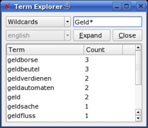 Abbildung 4: Der Term Explorer erlaubt es auf vielfältige Weise, den Index nach Vorkommen von Begriffen und ähnlichen Wörtern zu durchsuchen.