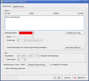Abbildung 4: Das Tool KAlarm erinnert an wichtige Termine.
