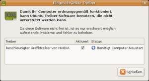 Abbildung 4: Nach Installation des proprietären Nvidia-Treibers kann dieser aktiviert werden.