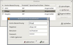Abbildung 4: So richten Sie in Ekiga einen Benutzerkonto für einen Provider ein.