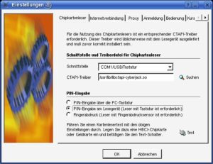 Abbildung 4: Vor der Verwendung des HBCI-Kartenleser wählen Sie Schnittstelle, Treiber und Typ. Dank der Testfunktion können Sie die Einstellungen sofort ausprobieren.