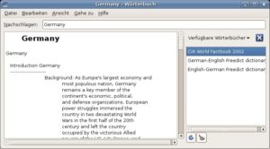 Abbildung 4: Das Wörterbuch zeigt eine Übersicht über verfügbare Nachschlagewerke, hier das CIA-Factbook.