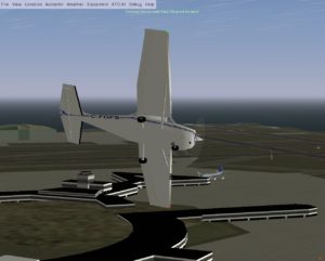 Abbildung 4: Kurz vor dem Absturz: Obwohl die Cessna 172 viel zu steil und schnell ist, nimmt sie unter Flightgear keinen Schaden.