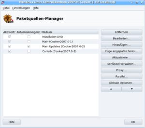Abbildung 4: Im Abschnitt "Software" des Kontrollzentrums wählen Sie den Server aus, von dem Mandriva Linux Updates herunterlädt.
