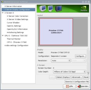 Abbildung 4: Das Nvidia-Tool von Sabayon erlaubt umfangreiche Einstellungen.